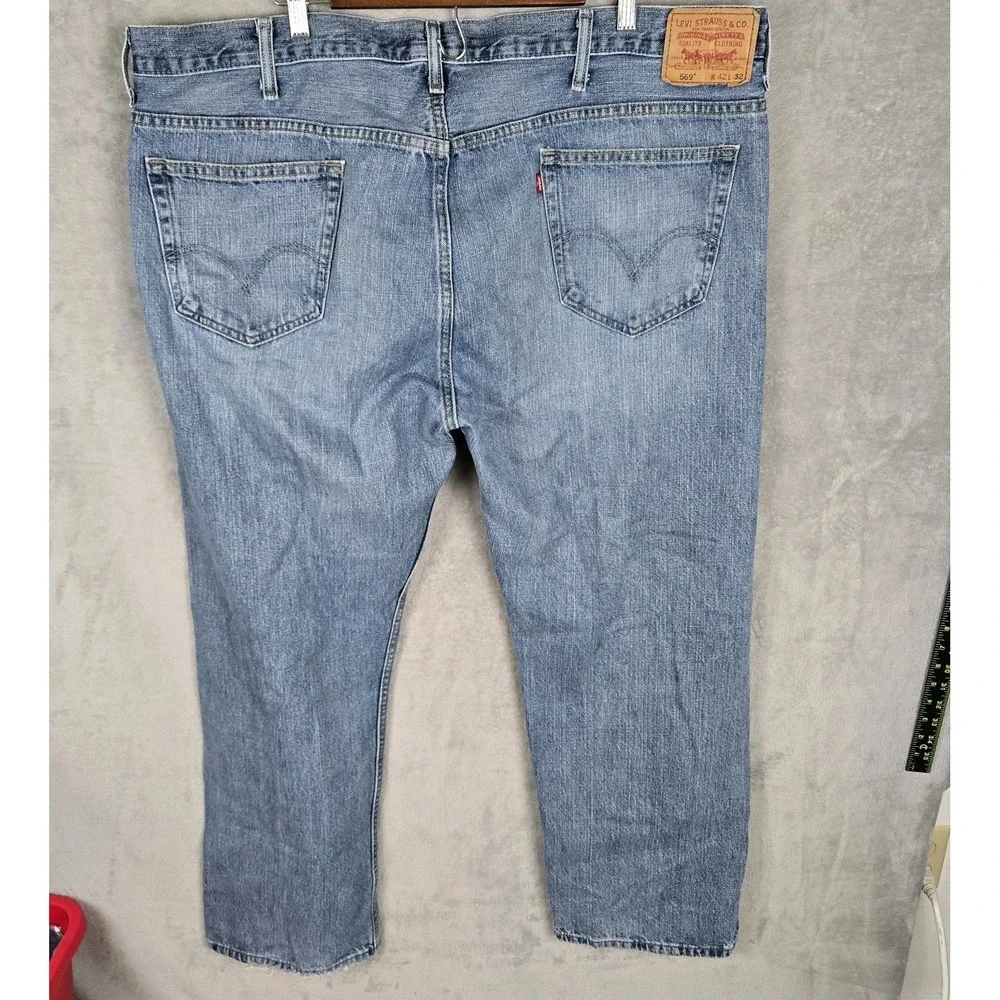 Levis 569 Loose Straight Jeans Mens‎ 42x32 Blue Medium Wash Denim Y2K Baggy